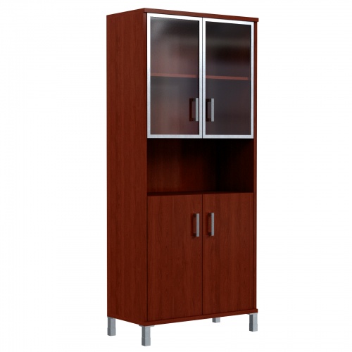Шкаф высокий с малыми стеклянными дверьми в AL рамке и глухими 430.9 900x450x2054